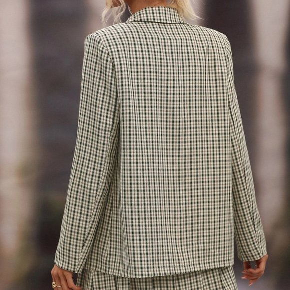 plaid print blazer & pleated skirt coord set - Picture 6 of 6